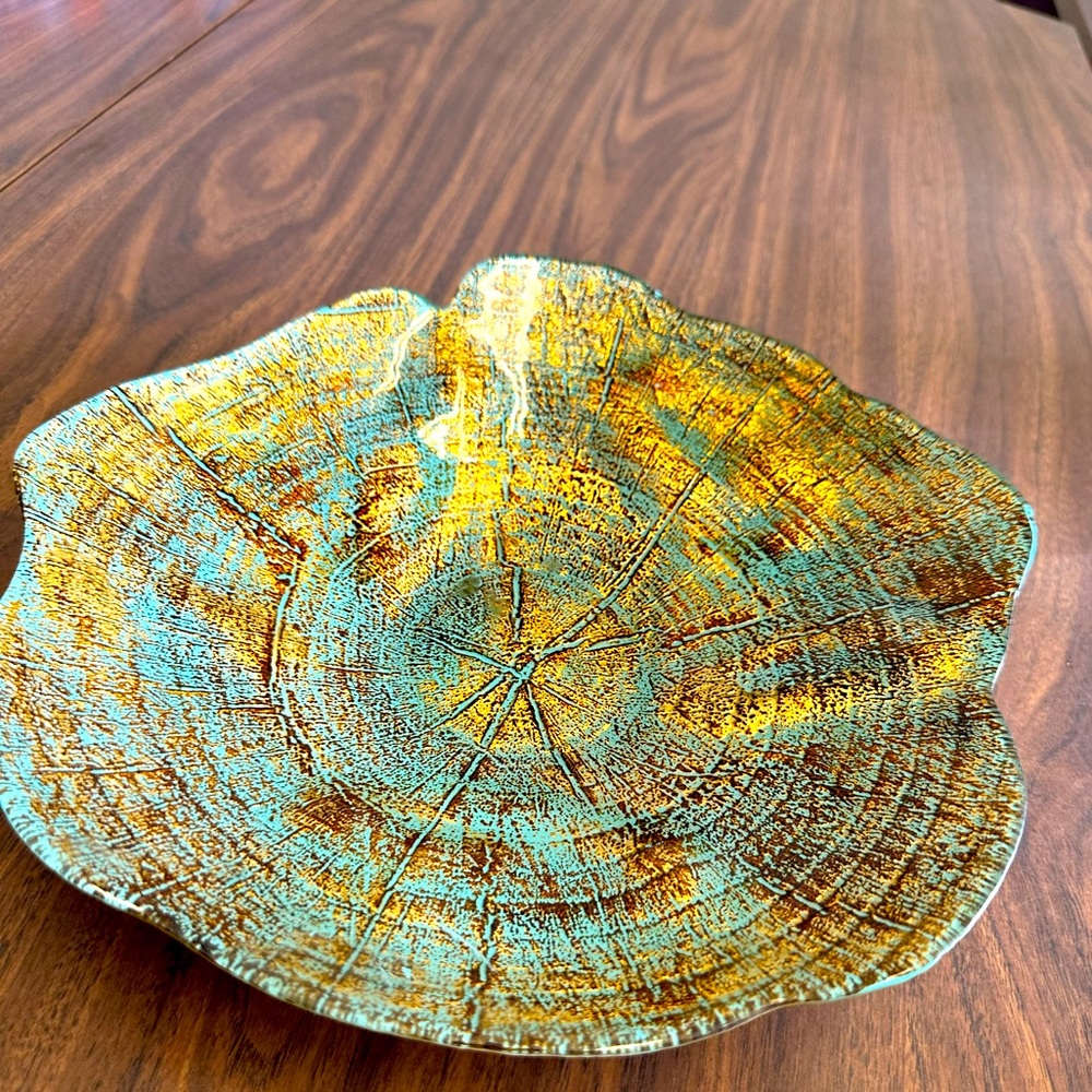 Decorative bowl- teal/gold